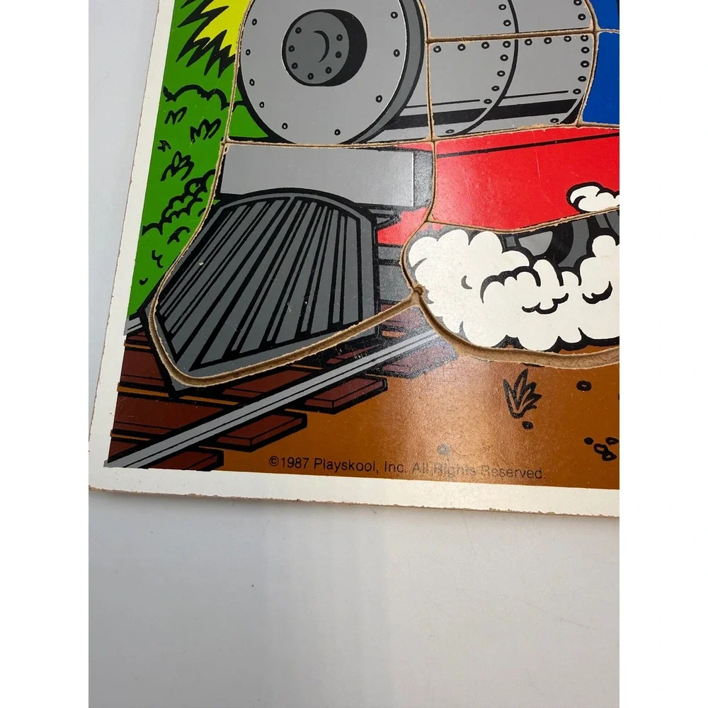 Vintage 1987 Playskool Full Steam Ahead Wooden Train Puzzle 11 Piece 191-04